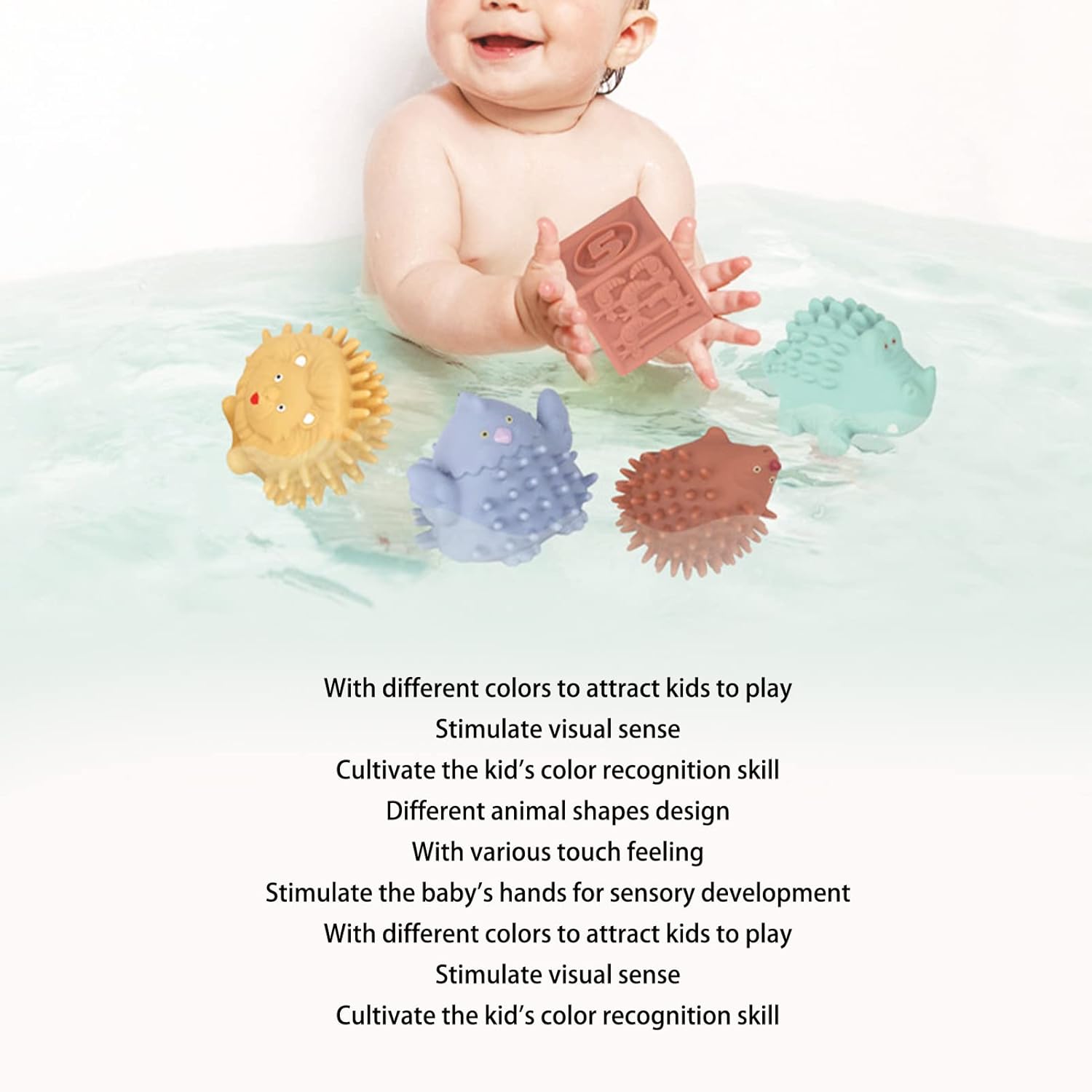 Juego de bolas sensoriales texturizadas para bebés, bolas sensoriales con forma de animal BB Squeaker para niños y niñas de 6 meses en adelante
