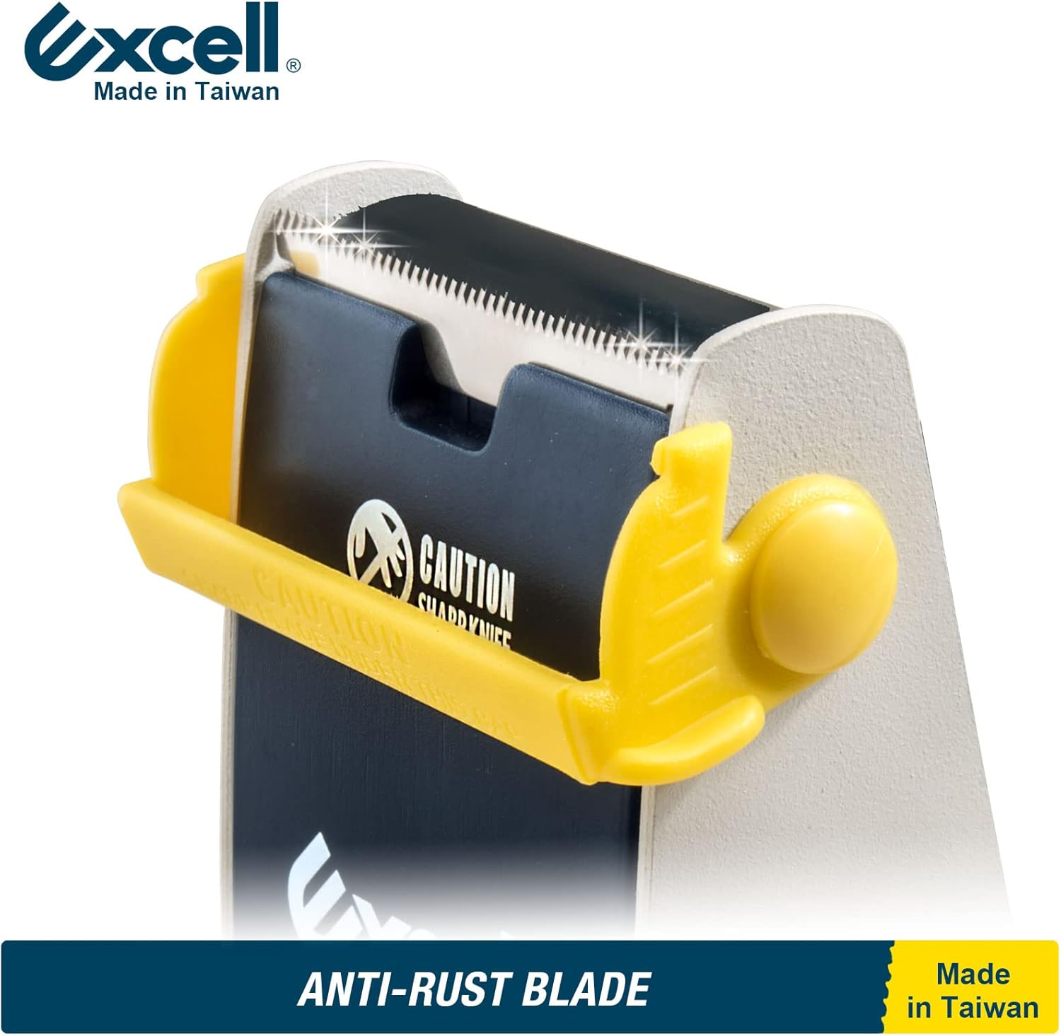 Excell Dispensador de cinta de escritorio de acero resistente (2 pulgadas de ancho) con cubierta de hoja de seguridad, dispensador superior de