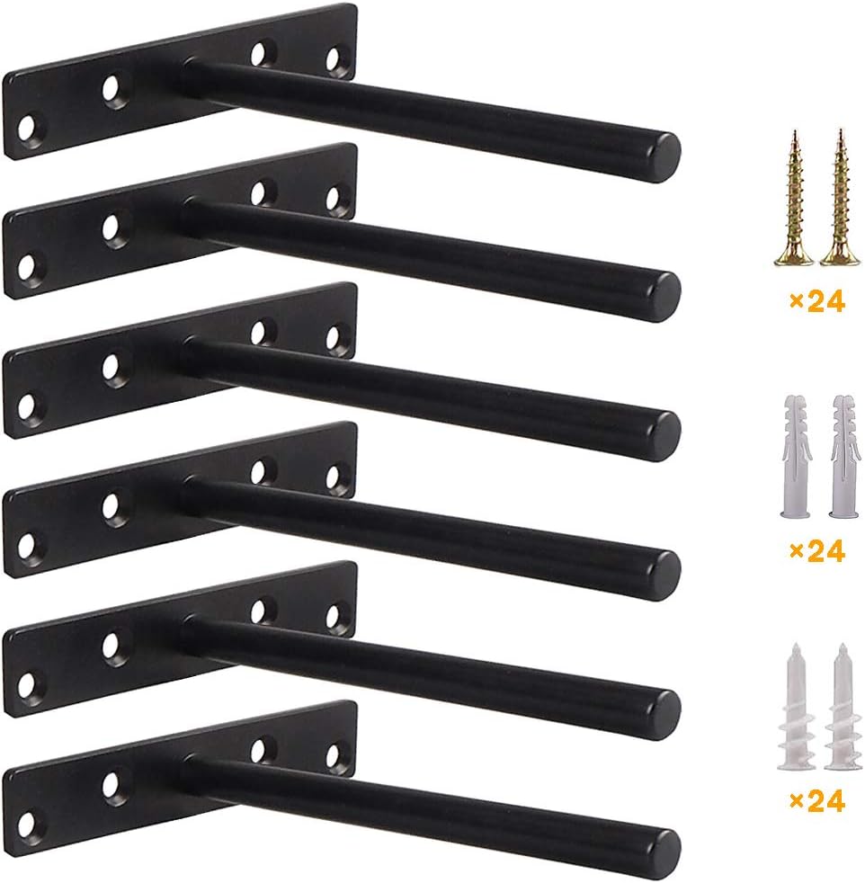 Soportes flotantes para estantes ciegos de 5 pulgadas, soportes de pared resistentes para bricolaje, soporte oculto de acero sólido negro mate con
