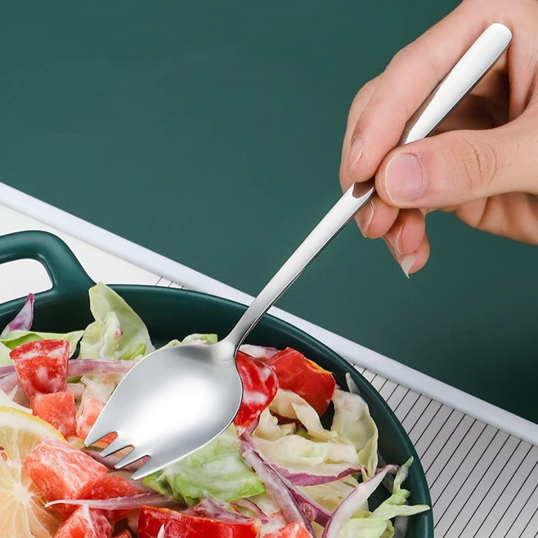Sporks, AXIAOLU – Juego de 6 tenedores de acero inoxidable 1810, cuchara de helado de 7.4 pulgadas y tenedores de ensalada, tenedores reutilizables