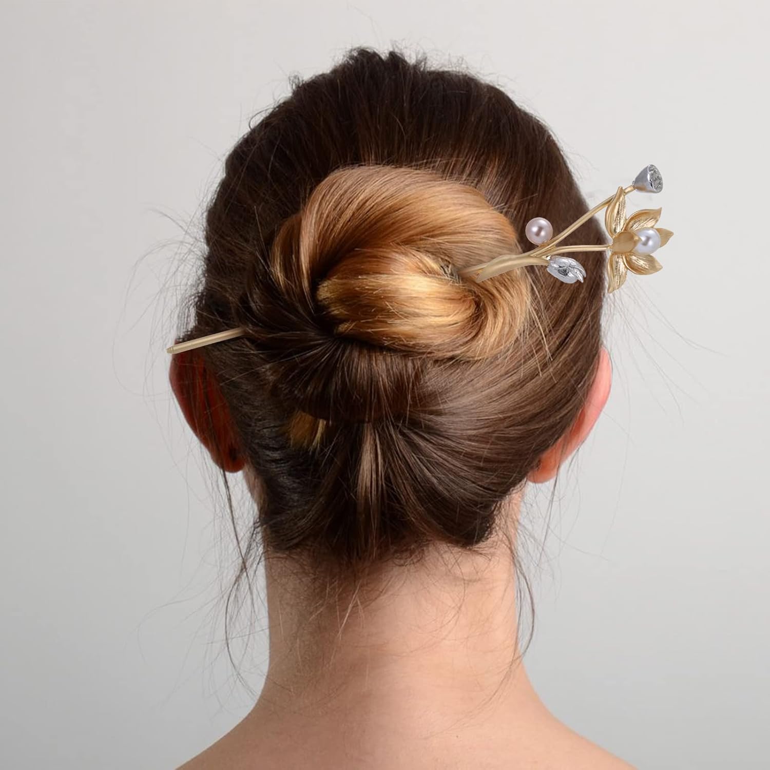 Palillos dorados para el cabello para mujer, palillos de pelo para cabello largo, elegante decoración de loto, ideales para impresionantes updos y