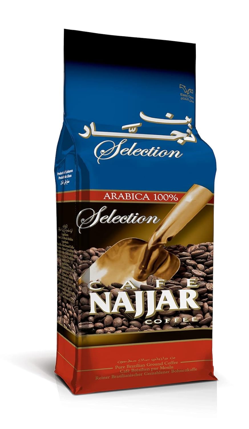 Café Najjar, café turco, 15.87 oz , granos de café 100% arábica, café molido, tostado oscuro, café libanés, café árabe, bebidas de café, funciona