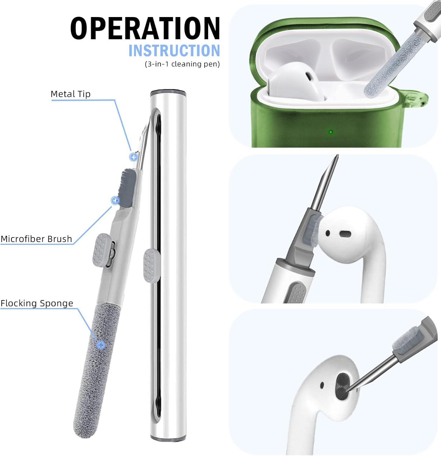 Funda para AirPods de 2 generación y 1 generación con kit de limpieza, correa antipérdida, cordón deportivo y cubierta de ganchos para las orejas (2