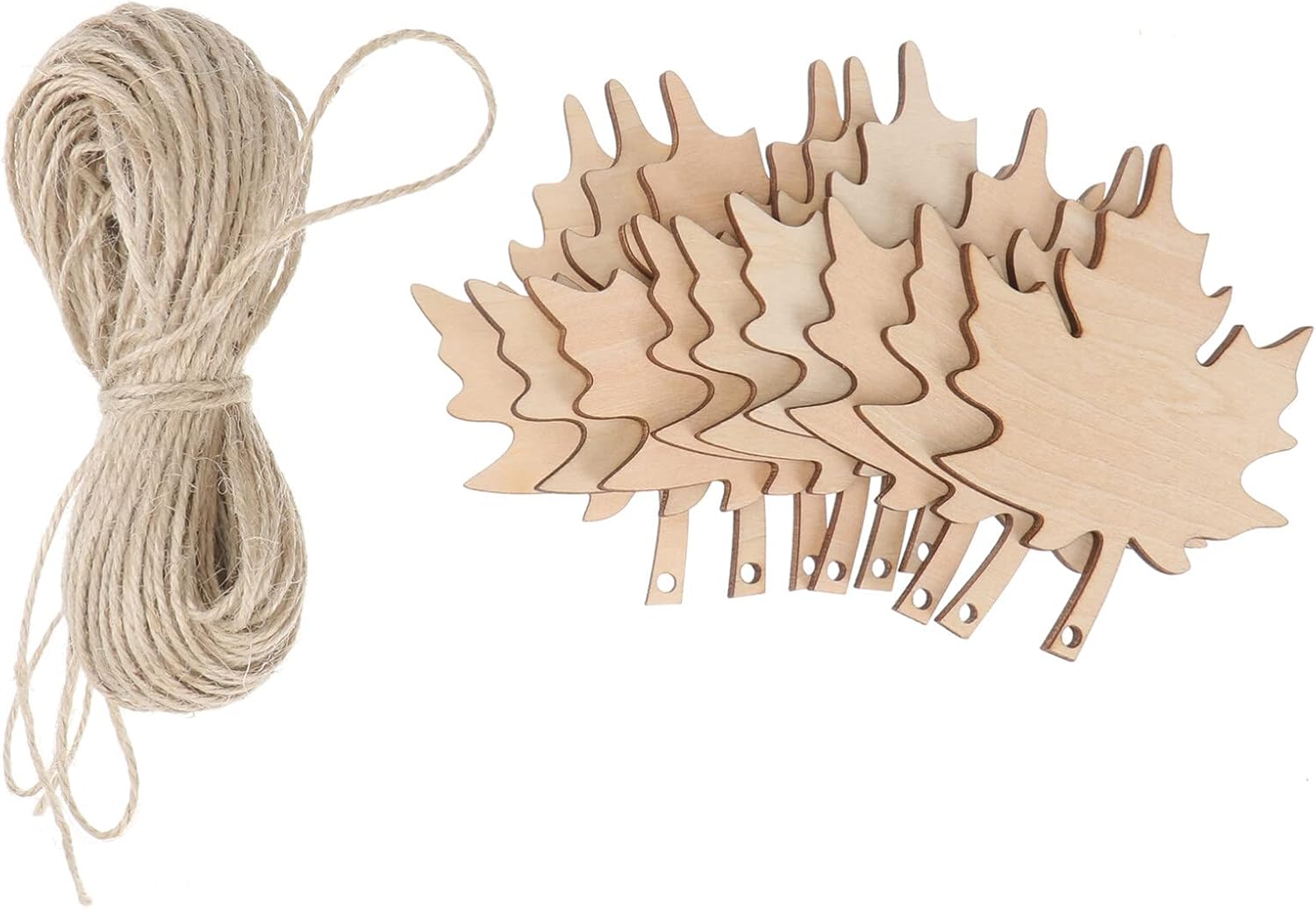 Milisten 21 adornos de madera de hoja de arce, recortes de madera de Acción de Gracias, sin terminar, hojas colgantes en blanco, rebanadas de madera