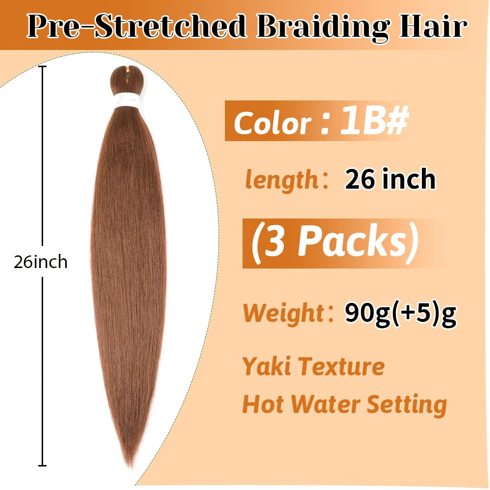 Umylar Extensiones de cabello trenzado marrón de 26 pulgadas, cabello trenzado preestirado, trenzas Yaki, cabello sintético con ajuste de agua