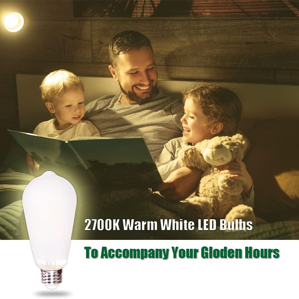 ST64 – Bombillas LED vintage equivalentes a 6 W, 60 W, 2700 K, blanco cálido, 800 lm, brillo regulable, bombillas LED con base E26 y cubierta de
