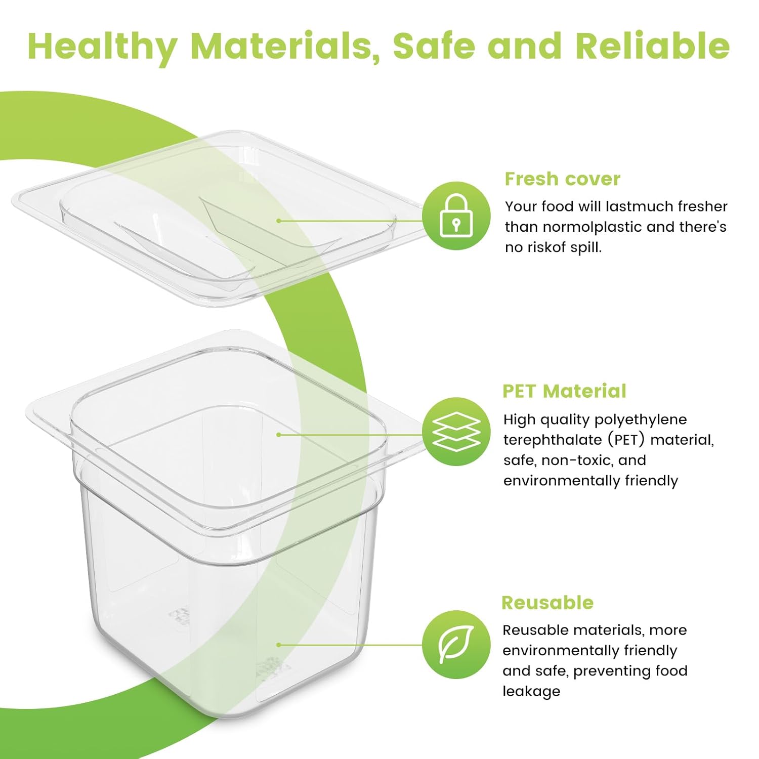 Paquete de 6 sartenes de plástico para alimentos con tapa, tamaño 16 de 6 pulgadas de profundidad, recipientes transparentes de almacenamiento de