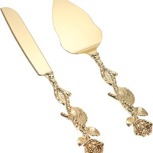 BSTKEY Juego de cuchillos y servidores dorados para tartas, servidores de pastelería, mango en forma de rosa, juego de servir pastel vintage para BSTKEY Juego de cuchillos y servidores dorados para tartas, servidores de pastelería, mango en forma de rosa, juego de servir pastel vintage para