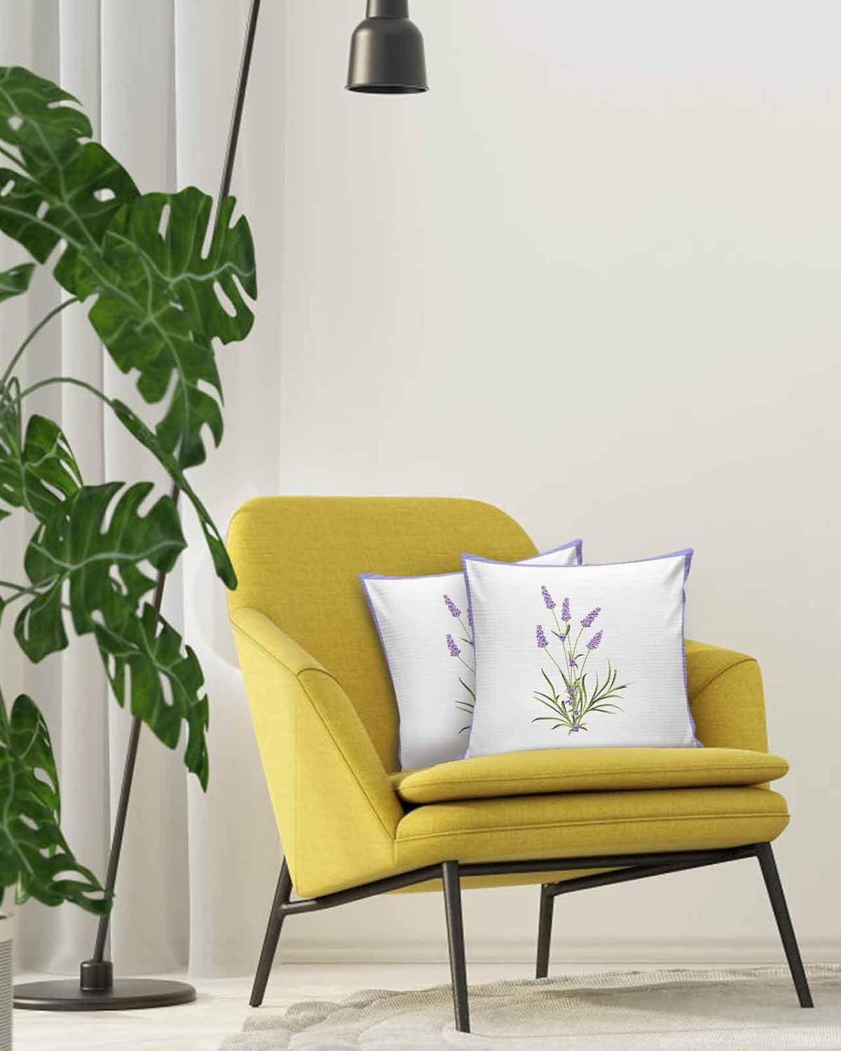 Paquete de 2 fundas de almohada decorativas para sofá, diseño floral lavanda de 18 x 18 pulgadas, fundas de almohada de algodón de felpa para