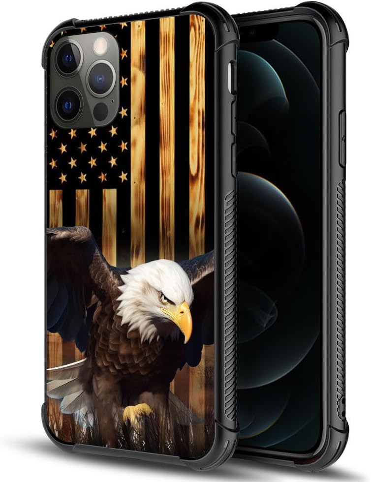 TnXee Funda compatible con iPhone 11 Pro Max, funda de grano de madera con bandera estadounidense de águila calva para iPhone 11 Pro Max, fundas