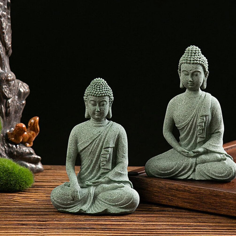 HOMSFOU Suministros de paisaje para pecera, decoración de Buda meditante, escultura de Buda antigua, decoración de escritorio, bendición, decoración