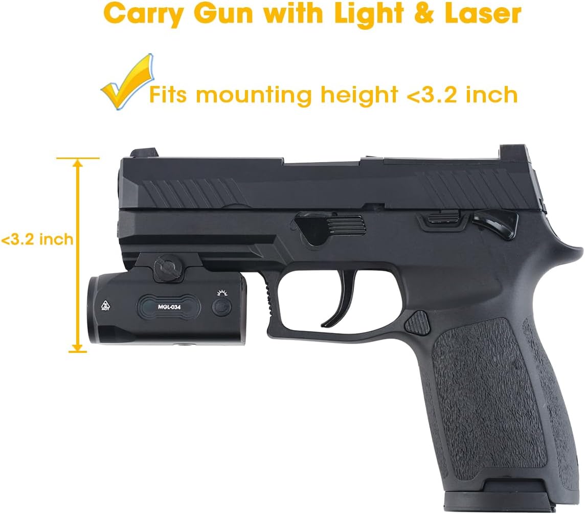 Funda compacta OWB para pistolas con linterna o láser, transporte diario para mano derecha, accesorios universales