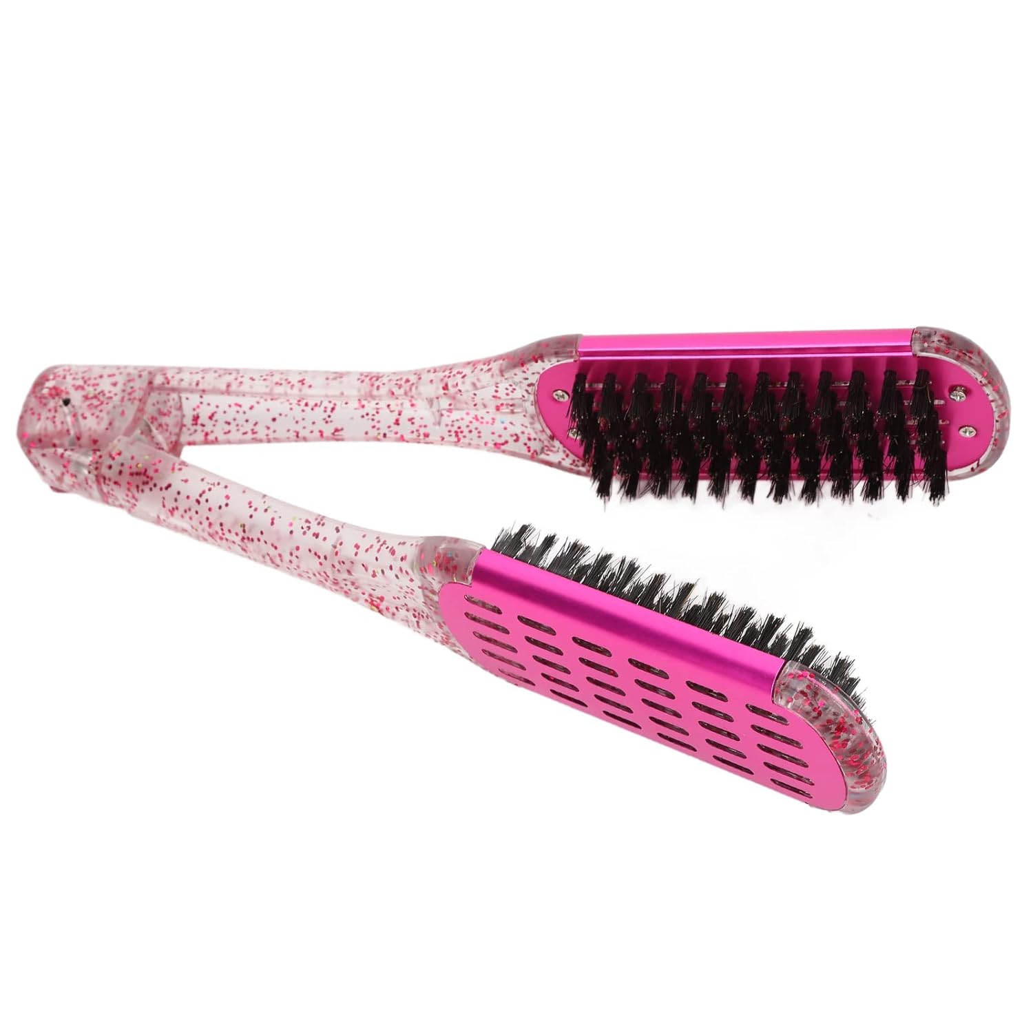 Férula para alisar el cabello, peine de pelo suave de doble cara enderezadora de pelo abrazadera cepillo herramienta de peinado rojo rosa