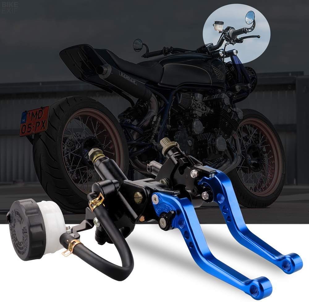 LKV Palanca de bomba de embrague de freno de motocicleta con depósito de cilindro maestro hidráulico 78″ 0.866 in pistón universal CNC compatible
