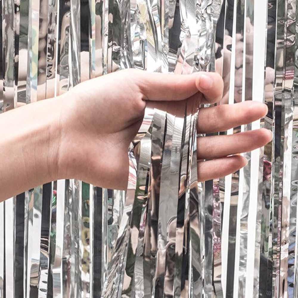 Cortinas de fondo para cabina de fotos de oropel de papel metálico para decoración de fiestas, paquete de 4 cortinas de flecos de papel de aluminio