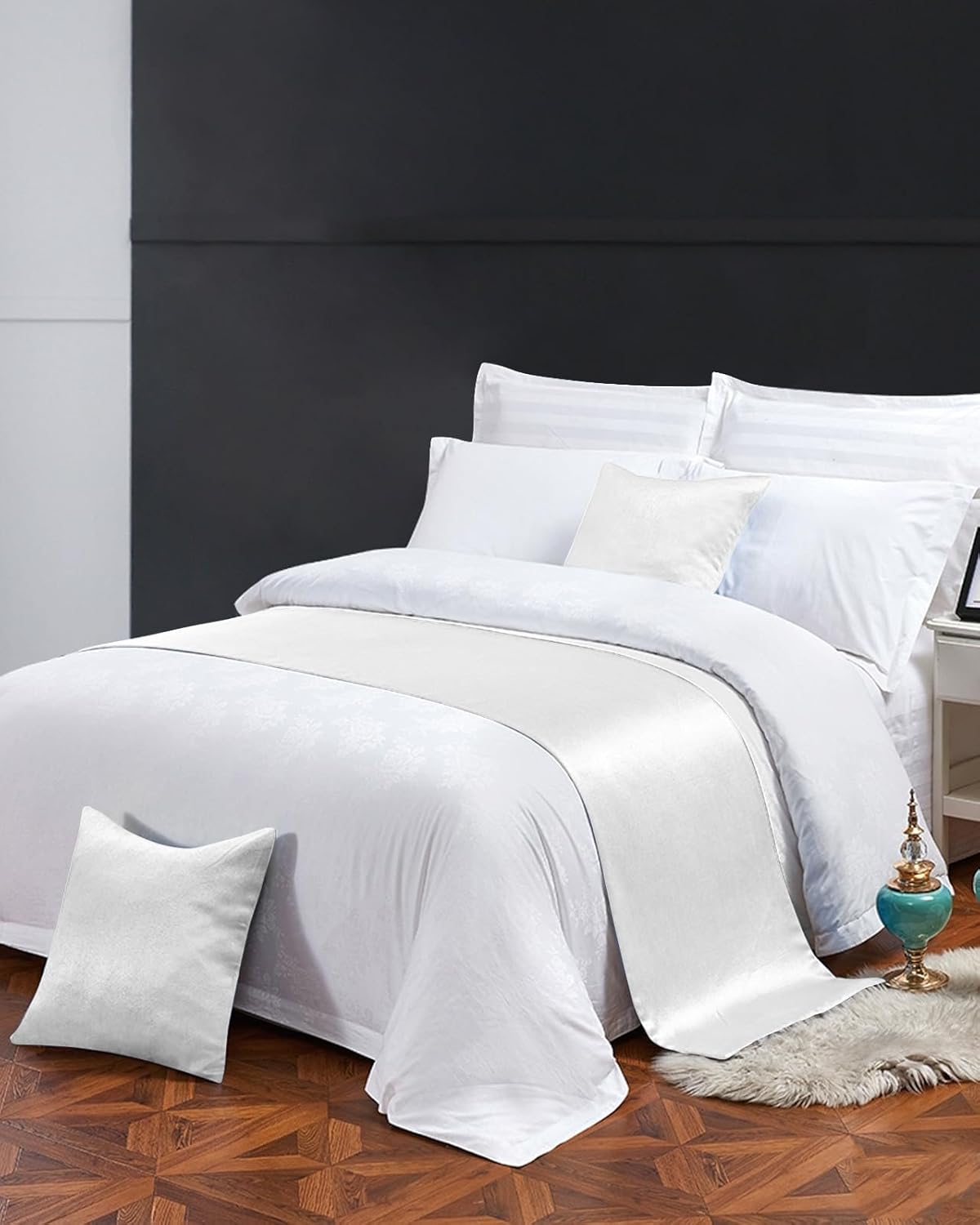 Caminos de cama blancos para cama tamaño King, mantas decorativas para pie de cama, moderno y simple telón de fondo blanco para cama, sofá, funda