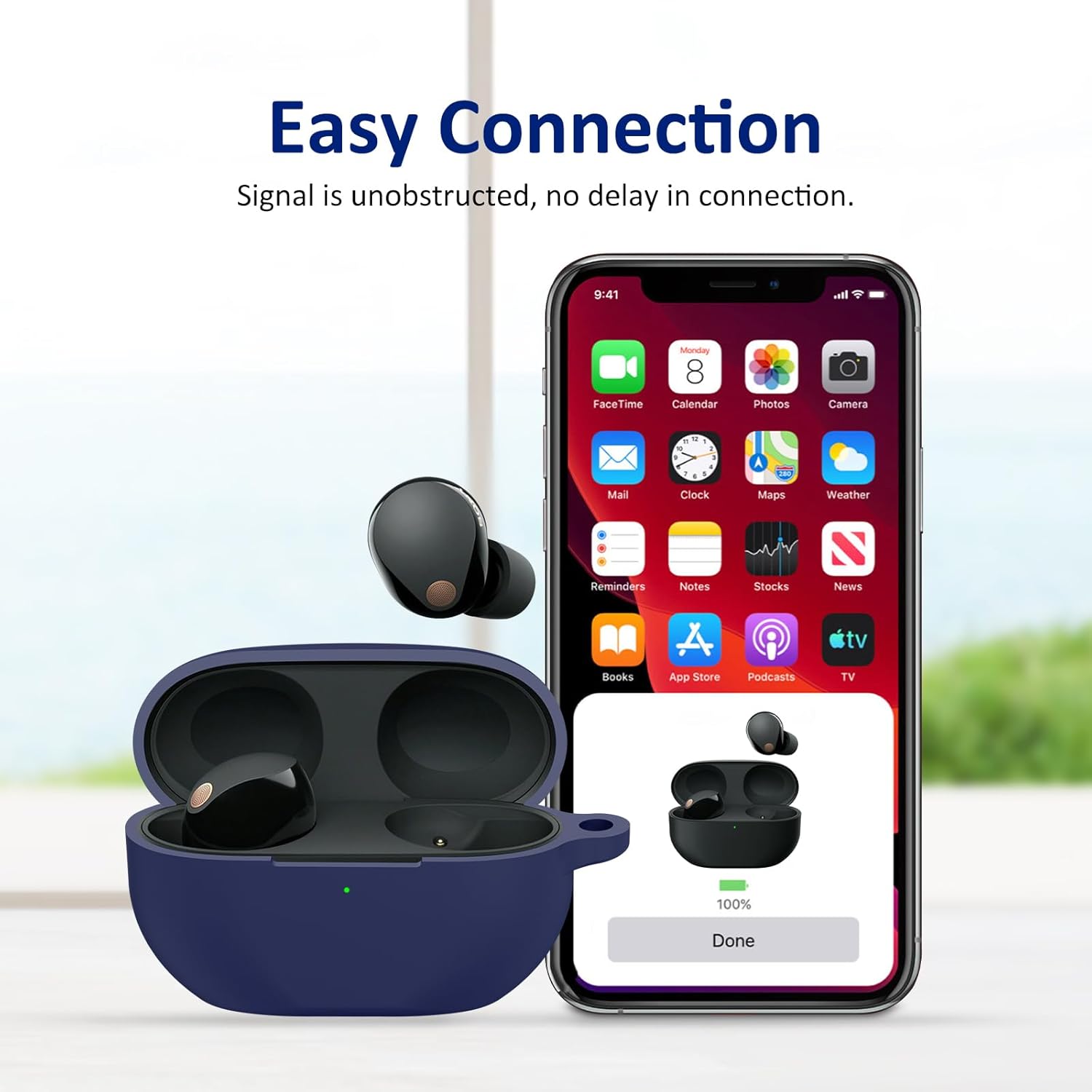 Funda de silicona compatible con Sony WF-1000XM5, LED visible diseño de puerto de carga a prueba de golpes, funda protectora de silicona suave con