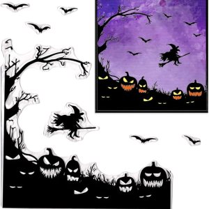 Sellos transparentes de Halloween para hacer tarjetas, fondo de árbol, sellos de goma transparente, bruja, murciélago, calabaza, para decoración de Sellos transparentes de Halloween para hacer tarjetas, fondo de árbol, sellos de goma transparente, bruja, murciélago, calabaza, para decoración de