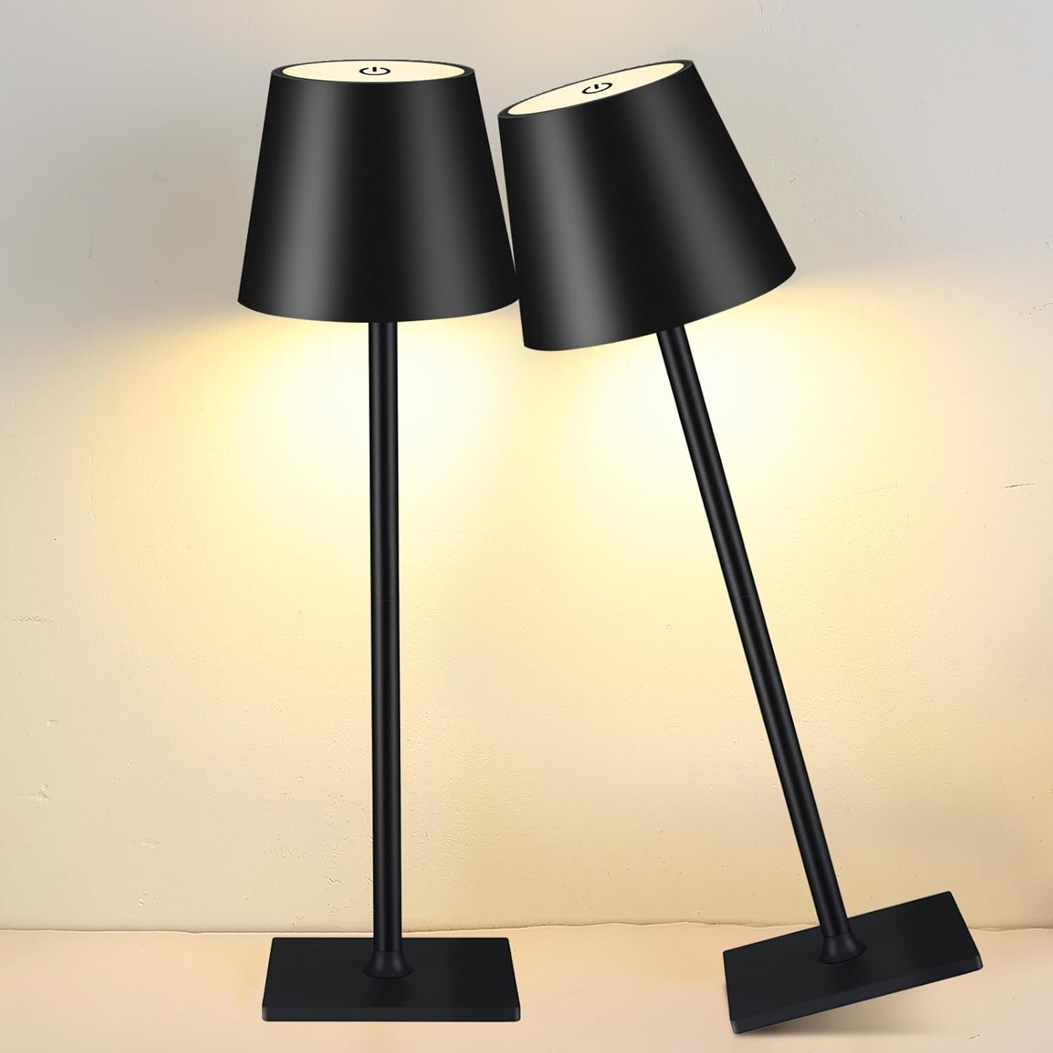 Aiwewin Paquete de 2 lámparas de mesa inalámbricas, lámpara LED portátil de escritorio, funciona con pilas, luz de mesa de 5000 mAh, 3 colores de