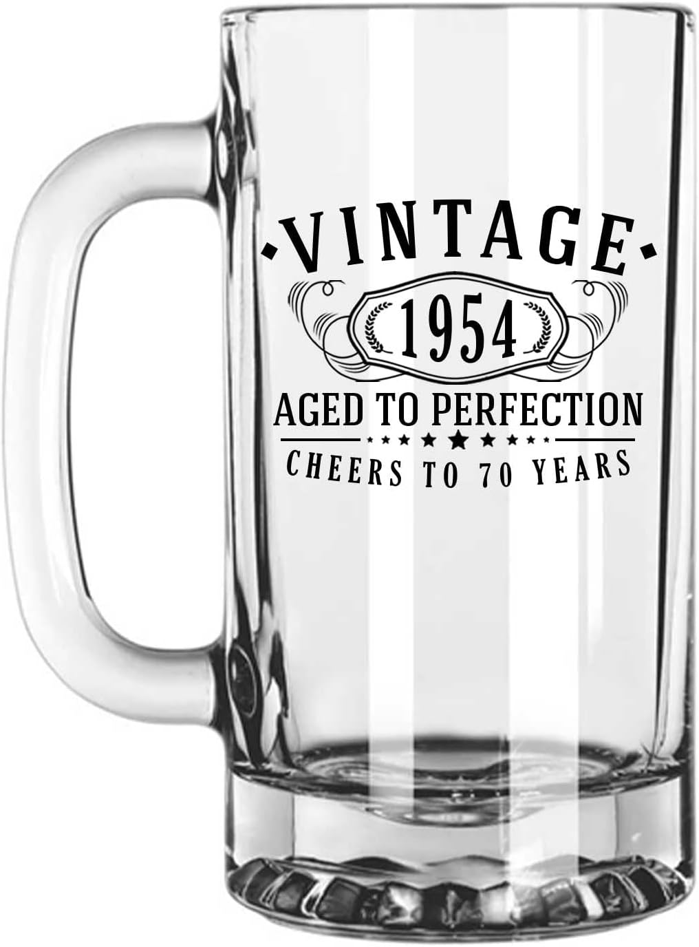Taza de cerveza de vidrio con estampado negro vintage de 1954 de 16 onzas, regalos de feliz cumpleaños 70 para hombres y mujeres, saludos a 70 años,