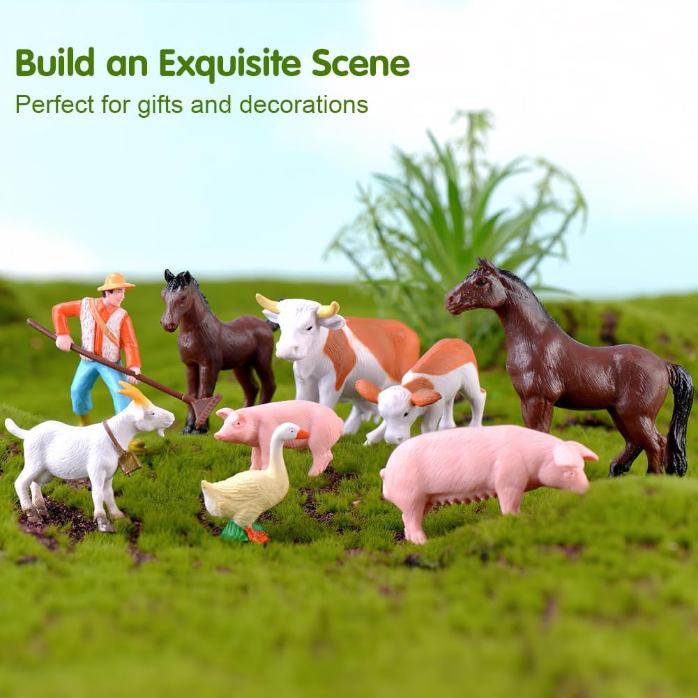Mini figuras de animales de granja, juego de 9 figuras realistas de animales de granja, juego de figuras de aves de corral de plástico, incluye
