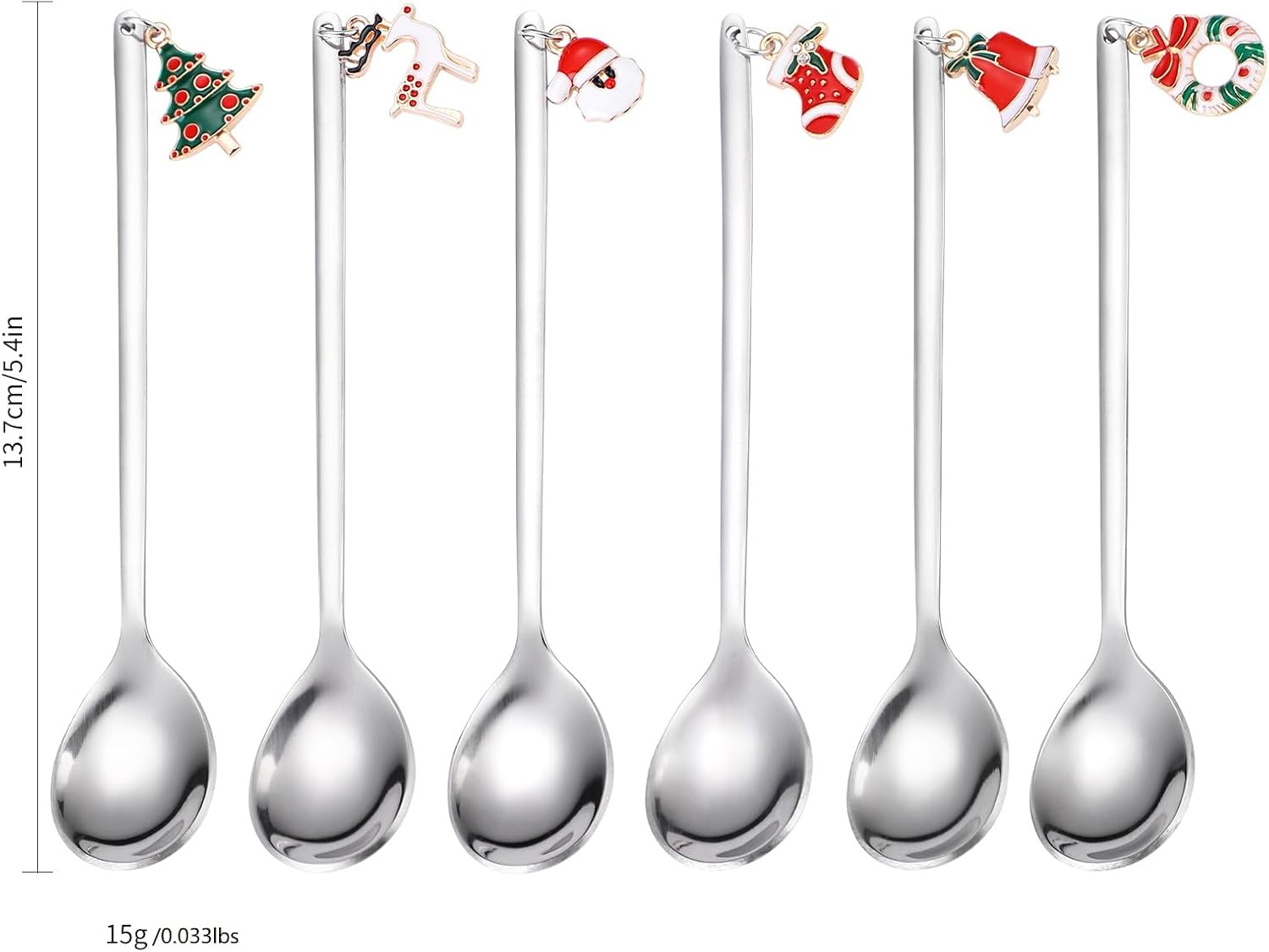 Cucharas de postre, cubiertos plateados de acero inoxidable de Navidad, 6 piezas con caja de regalo de Navidad, perfectos para fiestas de café y