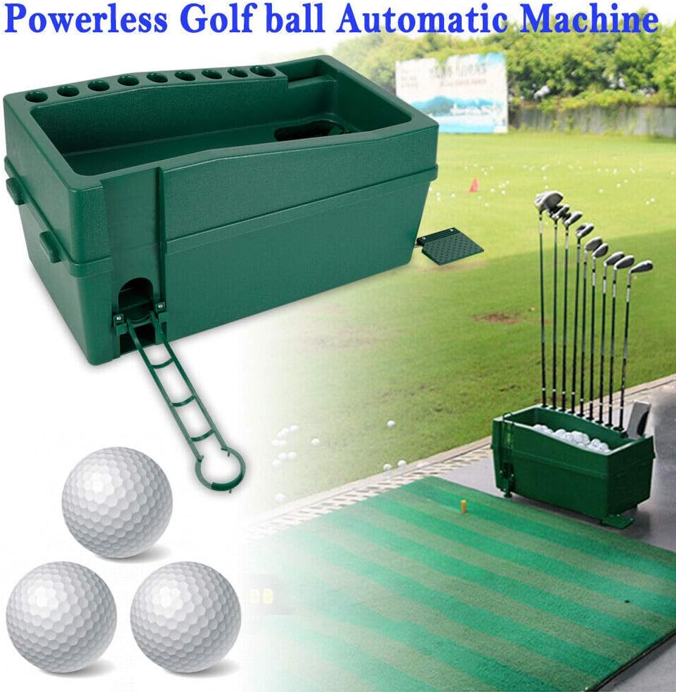Automatic Golf Ball Dispenser Machine, No Electricity Required Tee Up Golf Ball Teeing Device Golf Club Organizer with Adjustable Foot Stand
