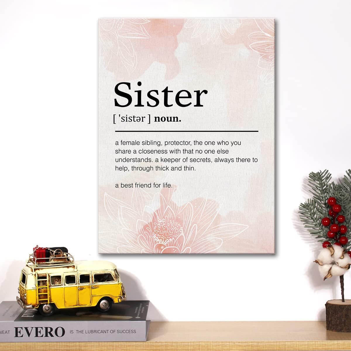 Lienzo con cita para hermana, arte para pared, diseño motivacional, definición de hermana, pintura para el hogar, oficina, decoración de pared,