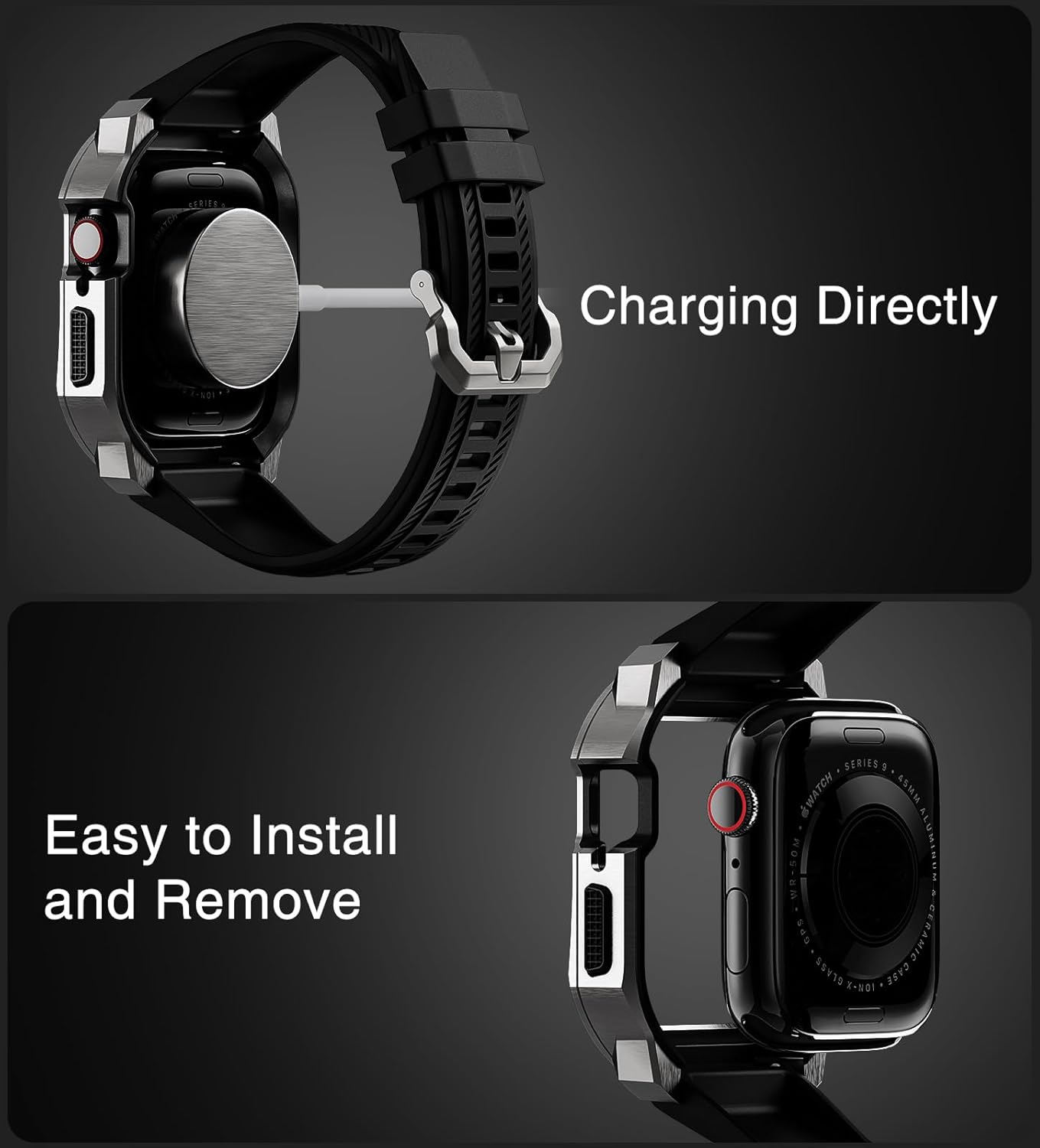 ULTIMAL Compatible con Apple Watch de 1.929 in1.772 in1.732 in, correa deportiva resistente con carcasa de acero inoxidable resistente, correa de