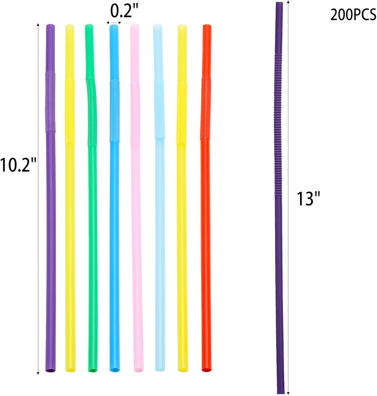 200 popotes flexibles de plástico para beber, paquete individual de 10.2 pulgadas, extra largas, coloridas, desechables, flexibles, para fiesta,