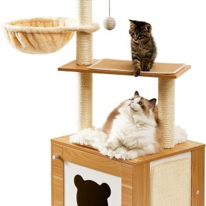 Made4Pets – Árbol para gatos con caja de arena, torre moderna 2 en 1 para gatos de interior, condominio de madera de 48.6 pulgadas con poste Made4Pets – Árbol para gatos con caja de arena, torre moderna 2 en 1 para gatos de interior, condominio de madera de 48.6 pulgadas con poste