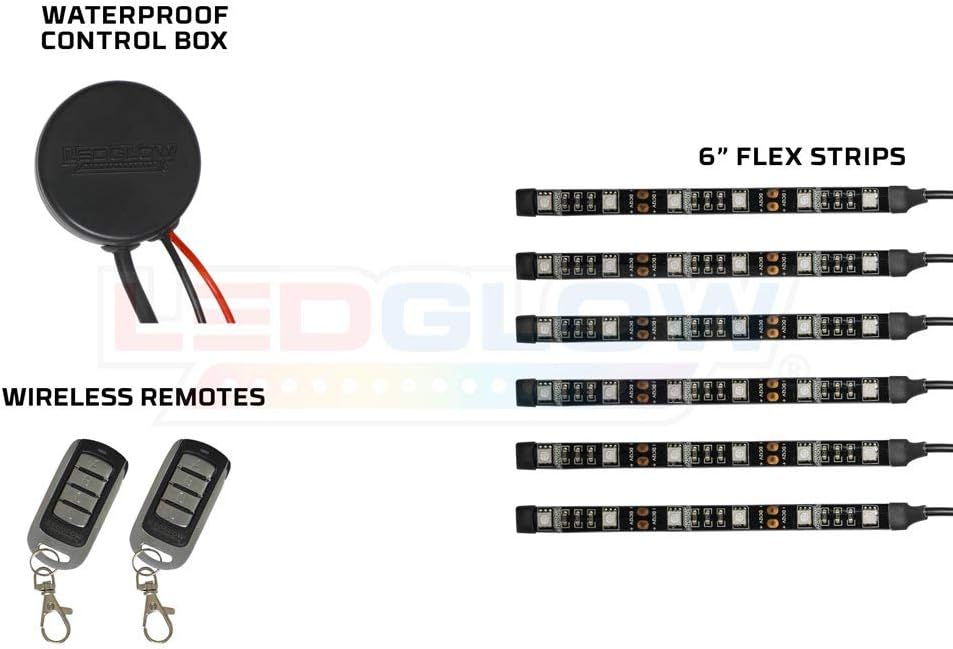 LEDGlow Kit de iluminación LED roja avanzada para motocicleta, 4 patrones, 4 niveles de brillo, tiras de luz flexibles de 6 pulgadas, incluye caja