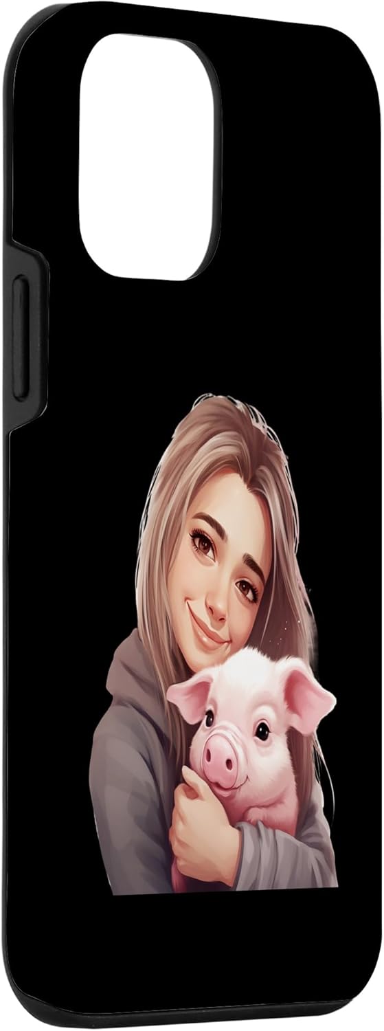 iPhone 12 mini cute girl hugging pig animal rights friend pet lover Idea Cr Case