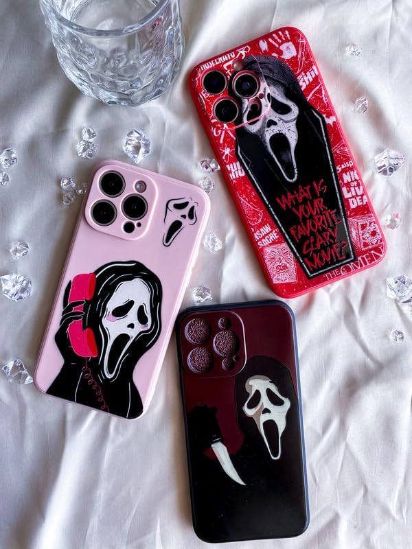 Funda con diseño de película de suspenso de Halloween para iPhone 14 Pro, funda de teléfono con diseño de fantasma y cara de terror para mujeres,