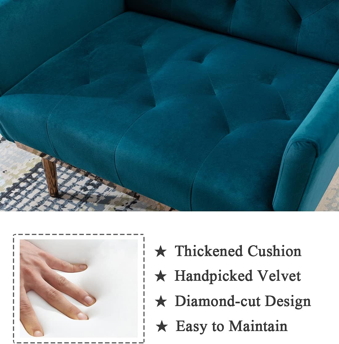 Silla sofá individual moderna de terciopelo, silla de decoración tapizada para la sala de estar, sillón cómodo con patas de metal dorado y rosa,