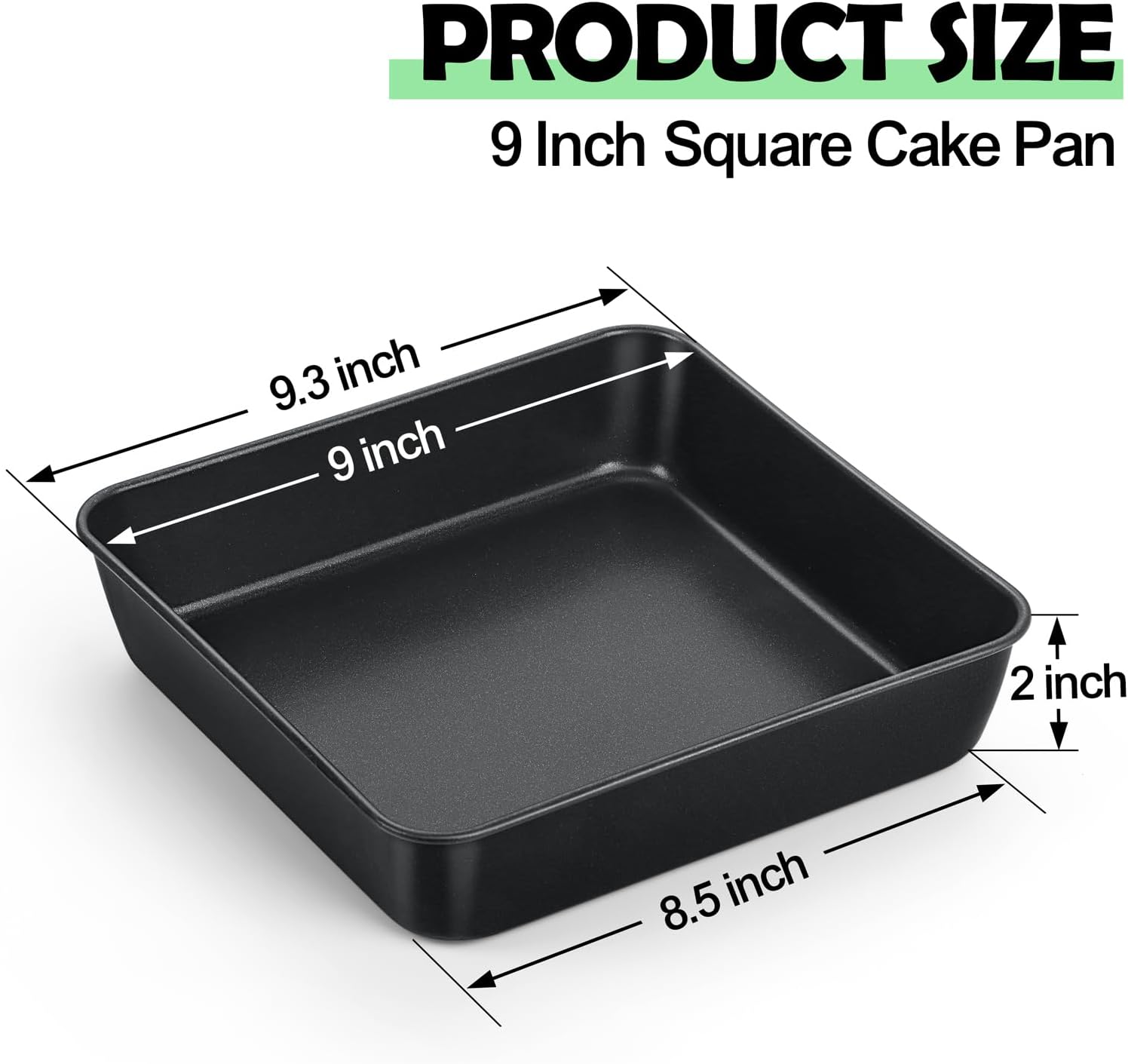 TeamFar Molde cuadrado para tartas, sartén cuadrada antiadherente de 9 pulgadas, con núcleo de acero inoxidable para cocinar pasteles, brownie,
