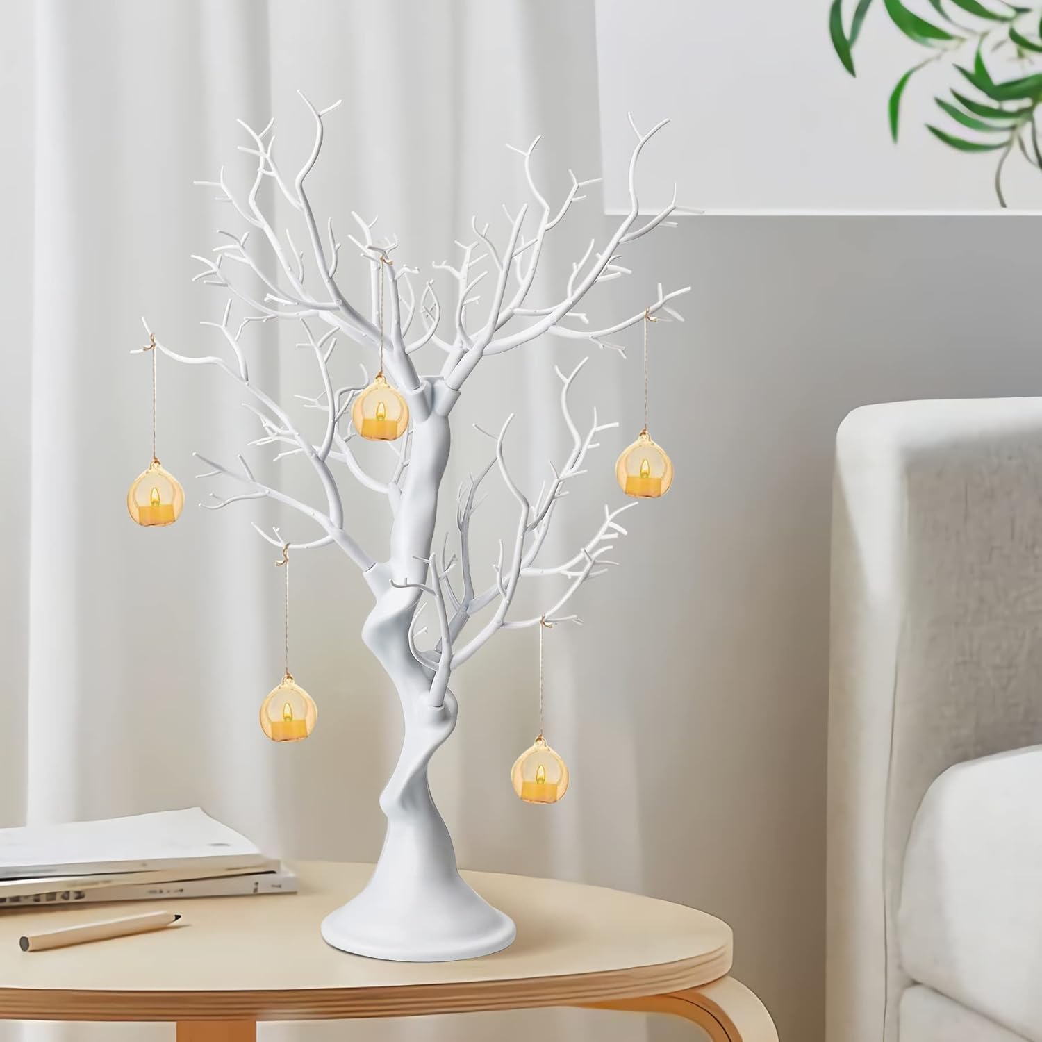 Árbol artificial de 23 pulgadas de alto, 2 piezas de centro de mesa de árbol blanco, mesa de resina de simulación extraíble, árbol falso para boda,