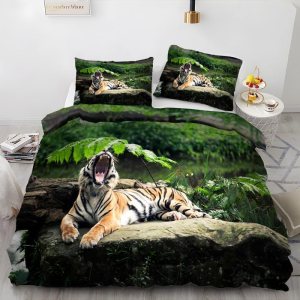Juego de funda de edredón tamaño King con estampado de tigre verde oscuro, funda de edredón de microfibra suave y 2 fundas de almohada de 20 x 36 Juego de funda de edredón tamaño King con estampado de tigre verde oscuro, funda de edredón de microfibra suave y 2 fundas de almohada de 20 x 36