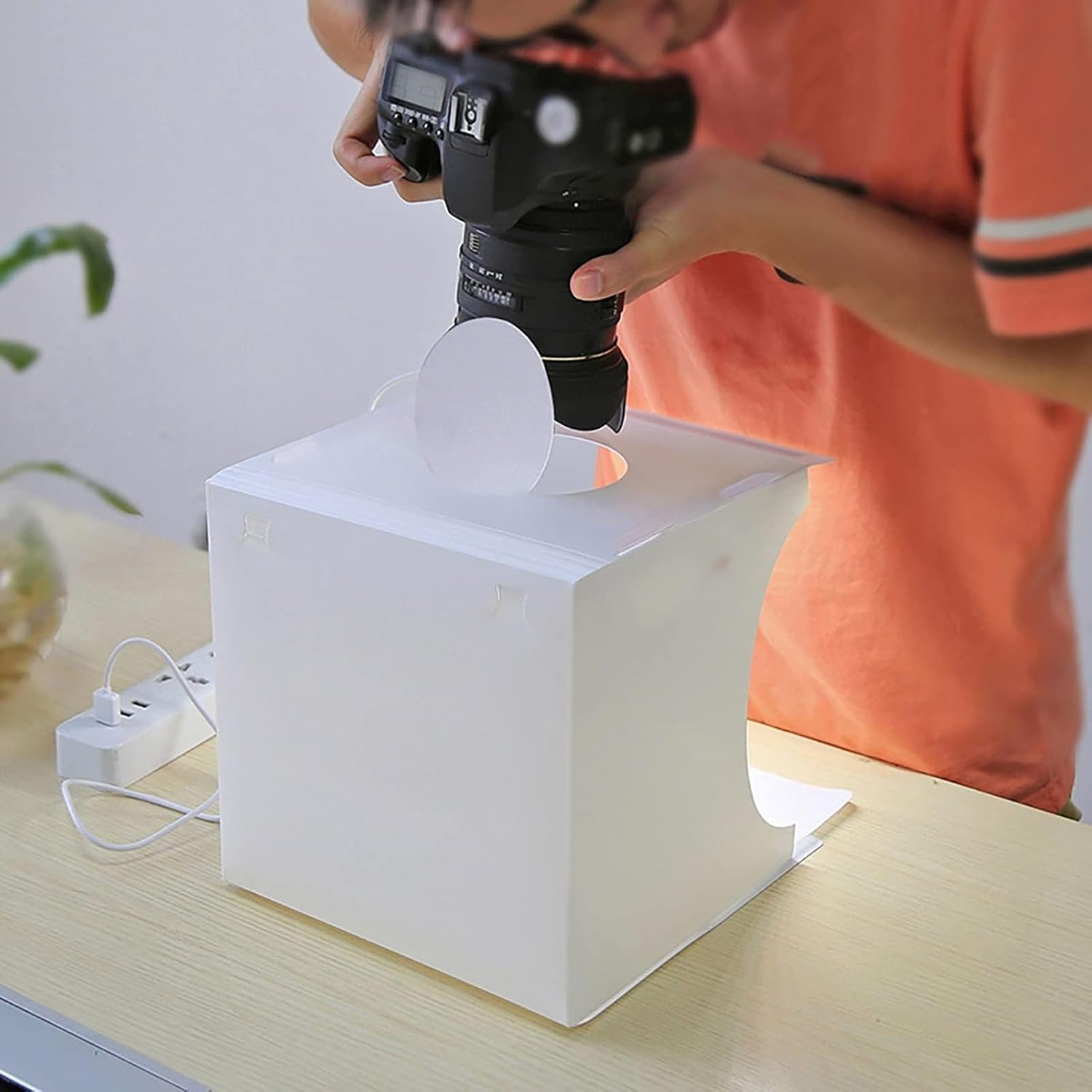 Mini caja de luz de cámara, pequeña caja de luz blanca para estudio fotográfico, portátil, plegable, LED, kit de tienda de luz de fotografía