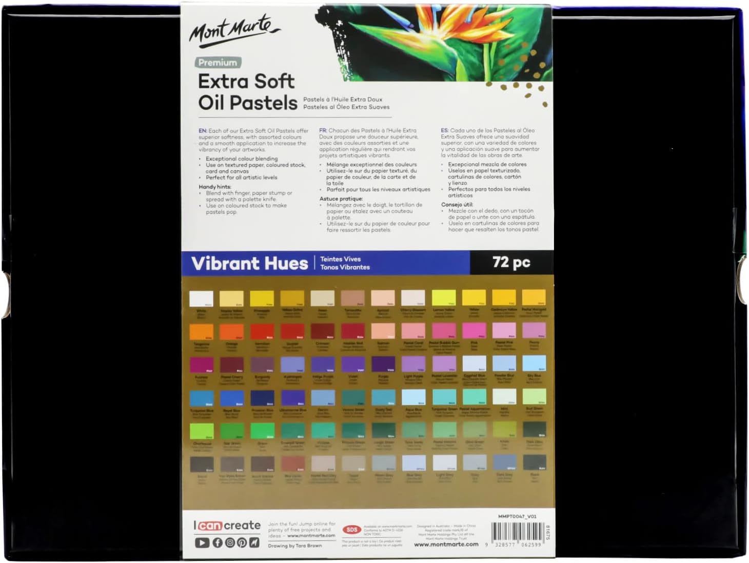 MONT MARTE Pasteles al óleo extrasuaves, colores brillantes surtidos, vibrantes y mantecosos, versátiles para mezclar, capas y sombreado, ideales