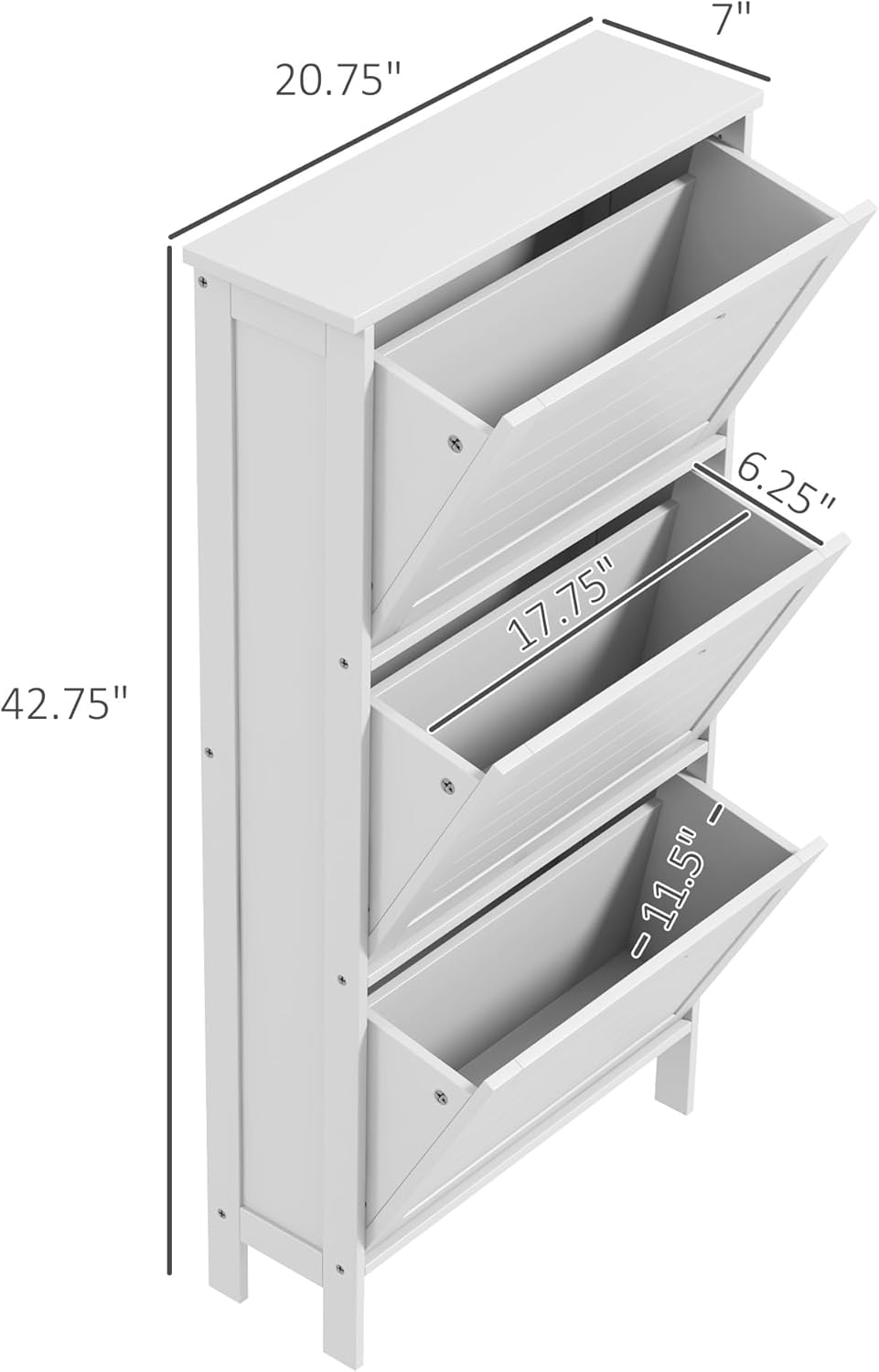 Zapatero para entrada con 3 puertas con listones abatibles, gabinete delgado y oculto para zapatos, organizador de zapatos independiente de madera