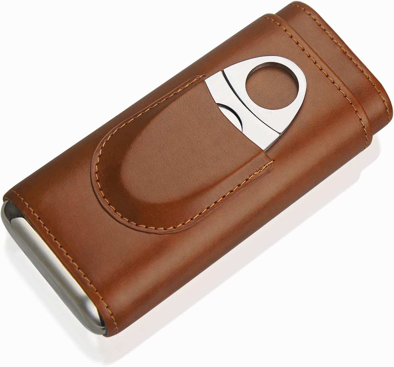 cgaplus Caso de cigarros de cuero de 3 dedos con cortador de madera de cedro forrado humidor de cigarros portátil de viaje (marrón)
