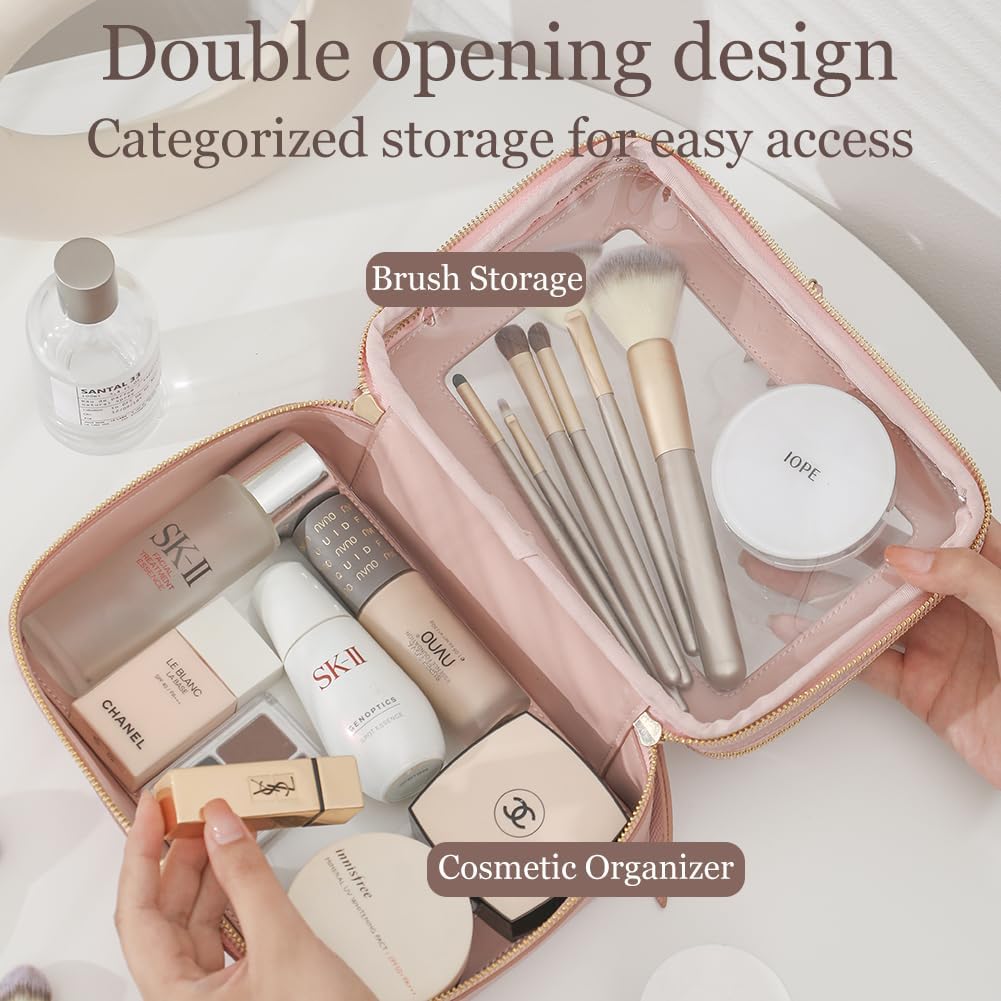 Organizador de bolsa de maquillaje transparente, bolsa de almacenamiento transparente, funda de tren de viaje portátil, bolsa de cosméticos de doble