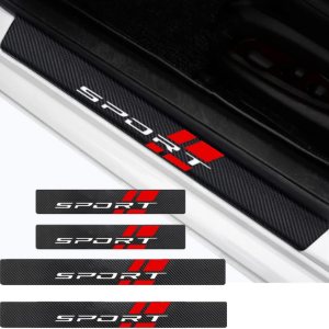 4 piezas de emblema deportivo para placa de umbral de puerta de automóvil para placa de rasguños de puerta, protector de umbral de puerta de fibra 4 piezas de emblema deportivo para placa de umbral de puerta de automóvil para placa de rasguños de puerta, protector de umbral de puerta de fibra