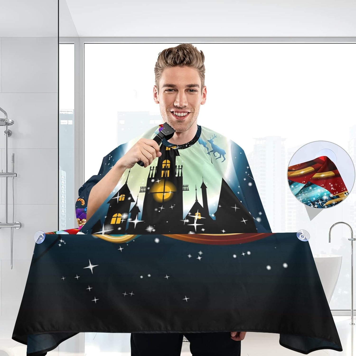 Capas de champú con delantal de peluquería para camiones de Navidad, impermeables, capas de corte de pelo, salones de 64.9 pulgadas x 55.1 pulgadas
