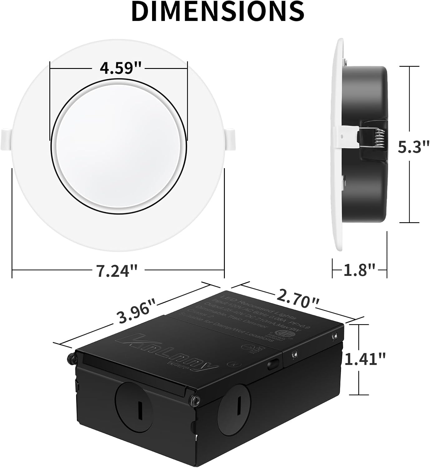 Paquete de 4 luces empotrables cardán de 6 pulgadas, luz LED de globo ocular con rotación y giro con caja de conexiones, 5CCT (2700K-5000K)