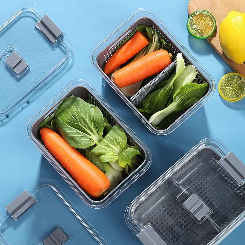 SHEBI PRODUCT Paquete de 3 cubos organizadores de refrigerador, organizador de plástico transparente para frutas y productos con bandeja extraíble,