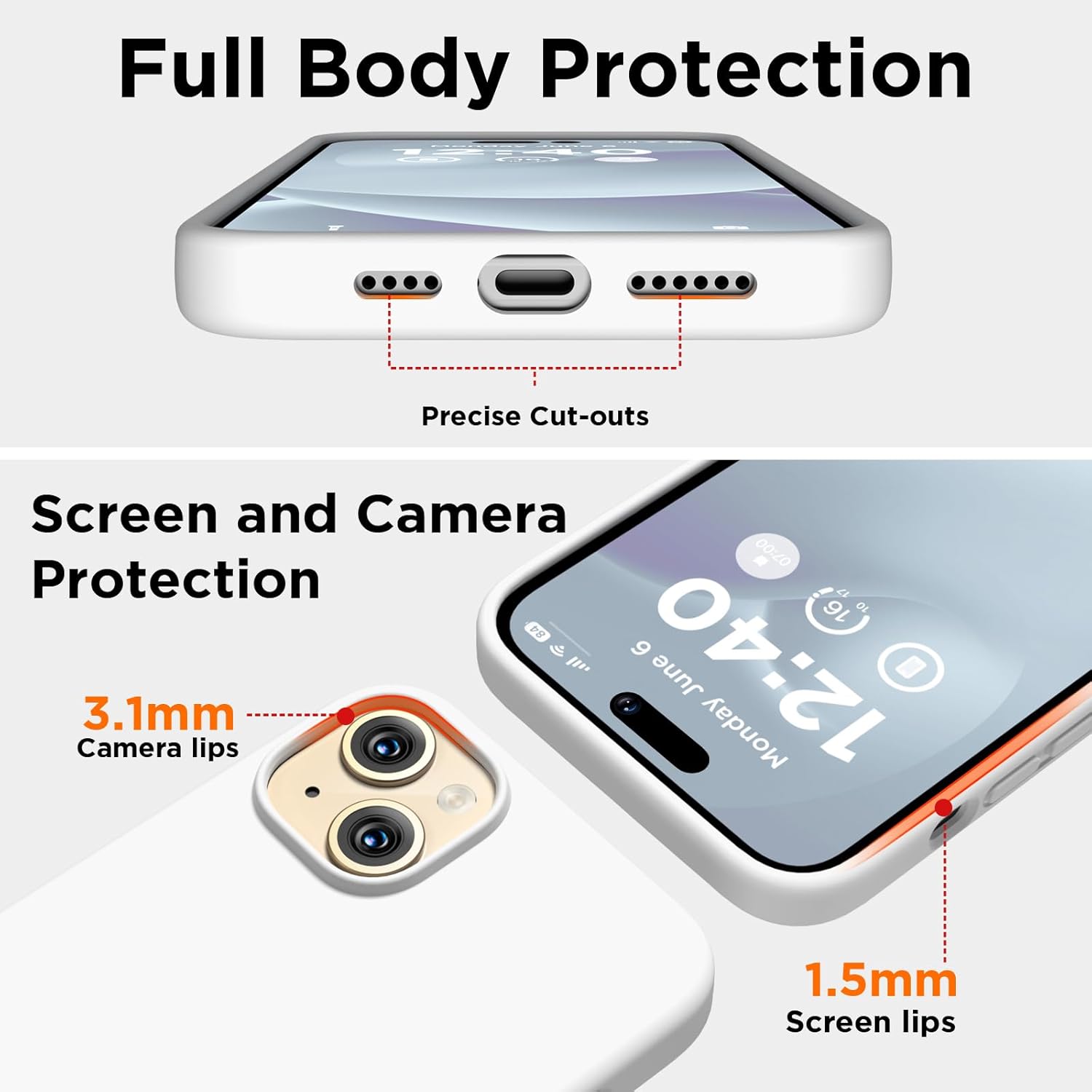 COFFKER Funda de silicona para iPhone 15 Plus, cubierta protectora de cuerpo completo, forro de microfibra suave antiarañazos, funda delgada