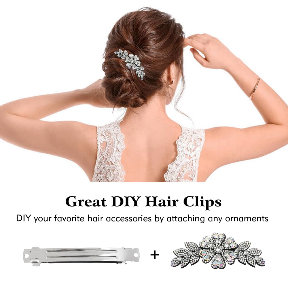 Cinaci Paquete de 20 pasadores de pelo franceses de metal plateado con cubierta de cuero negro, broches para el cabello para mujeres, niñas,