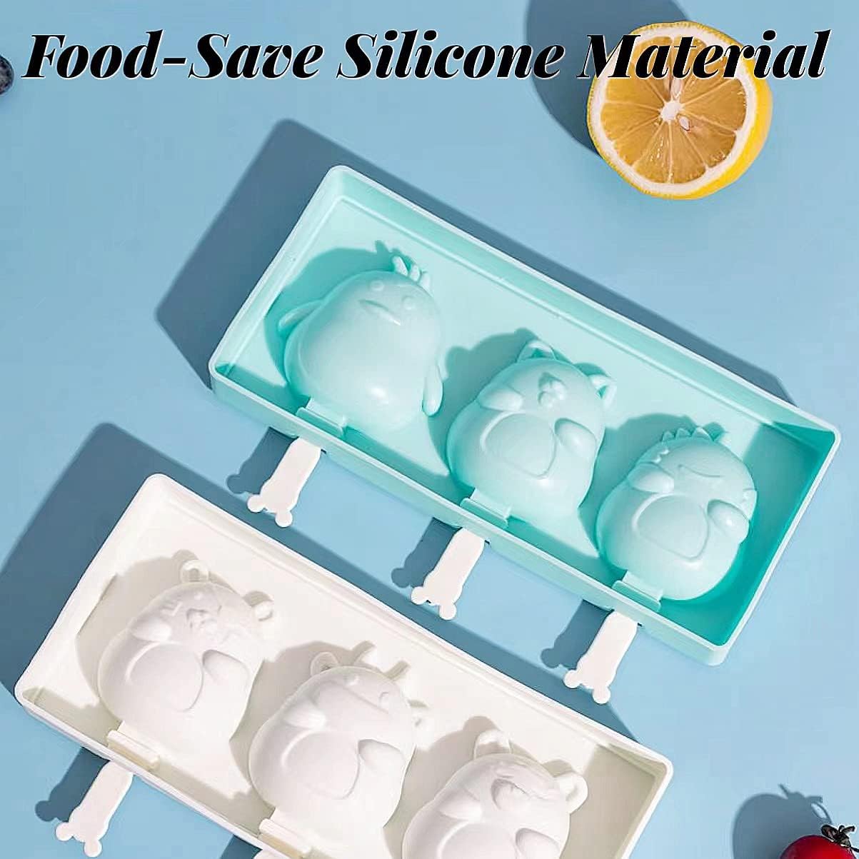 Juego de 3 moldes de silicona para paletas para niños, moldes de silicona para hacer helados, moldes para hacer helados, accesorios de cocina, fácil